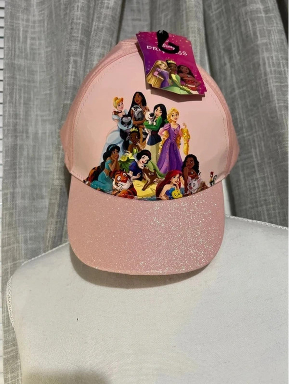 Disney Princess Pink Glitter Baseball Cap with Character Print